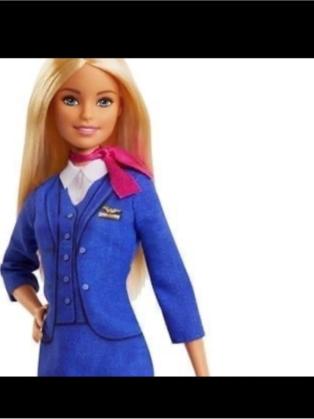 Barbie Flight Attendant Outfit with Pink Luggage and Black Heels